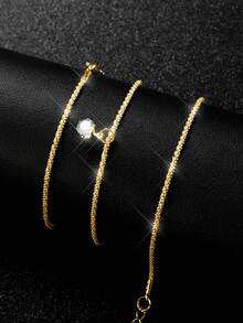 1 pieza Collar colgante de cristal artificial de tono plateado brillante de lujo para mujeres, adecuado para uso diario, regalo exquisito y perfecto para seres queridos - Dorado - Ver 3