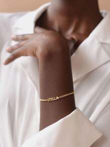 1 Piece Stainless Steel Personalized Custom Bracelet - Custom Name Bracelet - Personalized Name Jewelry - Light Luxury Egyptian Cuban Style, Minimalist Stainless Steel Custom Bracelet, Customizable With English Name, Date, Number, Valentine's Day, Party