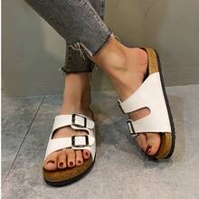 2025 Bestseller[Sommer Essentiell]Doppelriemen Sandalen mit weicher Korkbasis für Damen, lässige vielseitige Offene Zehenslipper, bequeme Plateau