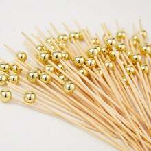 Bộ 5/25/50/75/100/200 que tăm tre hình nụ hoa, chất lượng cao, dùng cho đồ uống, bánh mì kẹp thịt, trái cây, tiệc tùng, đám cưới, cắm trại, sự kiện bãi biển. - Màu be - Xem 6