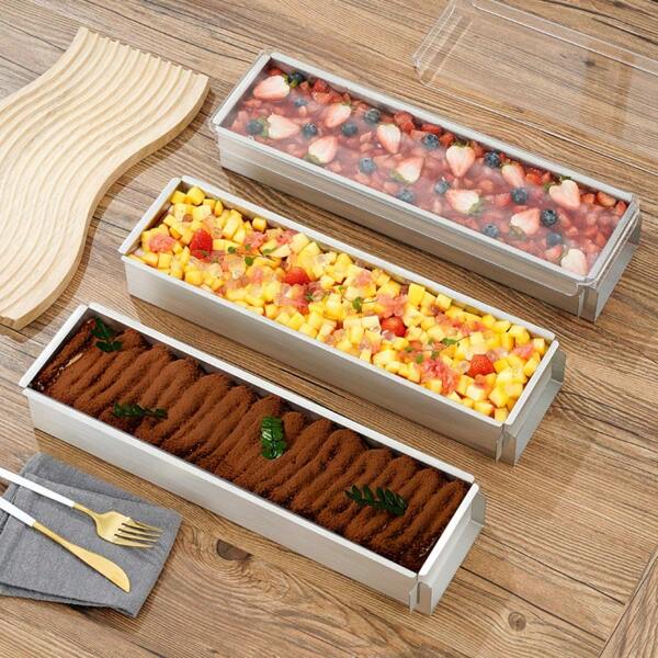 LINKOOL Premium Aluminum Tiramisu And Cheesecake Baking Pan - Rectangular Shape With Removable Divider, Sturdy Base For Perfect Mousse Cake - Durable Kitchen Essential, Handcrafted, Movable Strap, Detachable Divider