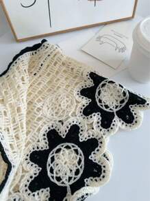 Women's Fashion Black & White Vintage French Hollow Out Casual Jacquard Knit Vest