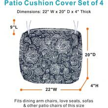 Local Delivery- Outdoor Cushion Slipcovers Waterproof 4 Pack Patio Chair Seat Cushion Covers With Zipper And Tie, 22 X 20 X 4 Inch, Replacement Cover Only - Slate Grey Paisley - View 10