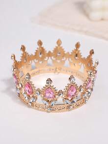 1pc Girl Rhinestone Metal Tiara Crown Hair Hoop - Pink - View 3
