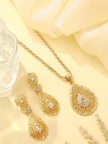 2pcs/Set Moroccan Style Necklace & Earrings Set, Colorful Rhinestone Inlaid, Bridal Wedding Jewelry, Women's Eid Festival Outfit, Holiday Gift - Multicolor - View 6