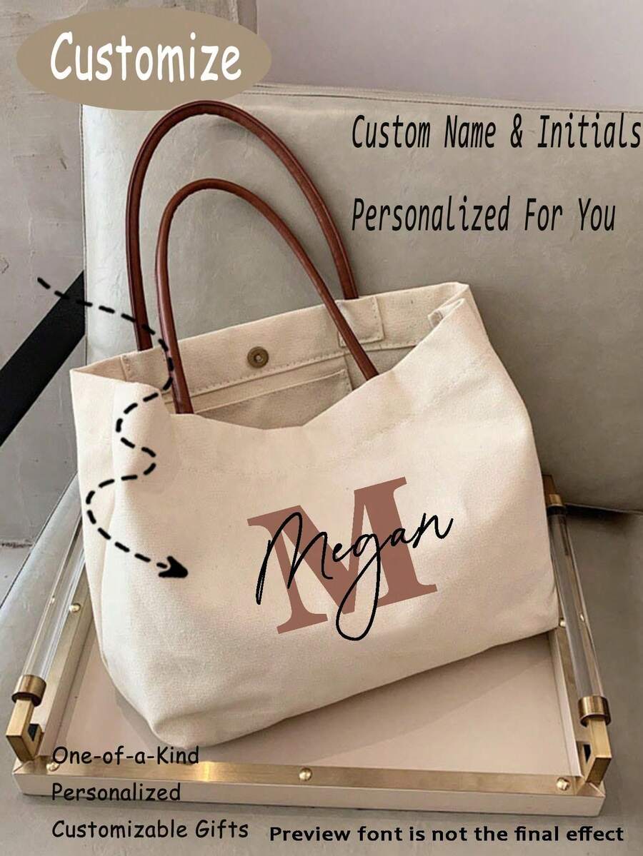 Bolso de playa personalizado para dama de honor - Bolso de lona personalizable, nombre imprimible, excelente para bodas, fiestas nupciales y viajes - Marfil, bolso de regalo de novia de playa, bolso de regalo de dama de honor, fiesta de cóctel/despedida de soltera, regalo personalizado para Navidad/Año Nuevo/Día de San Valentín, bolso de mujer, encanto de Año Nuevo - Multicolor - Ver 1