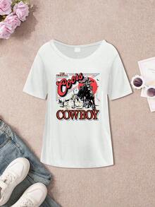 Teen Girl Off-Shoulder Short-Sleeved T-Shirt Desert Wilderness Pattern Retro Print Summer Outdoor Style Design Teen Girl Clothes Spring And Summer New Casual Style - White - View 2