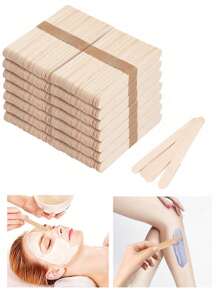 100/50 支天然木蜡棒精准脱毛，蜡木身体脱毛棒涂抹器刮刀，身体脱毛工艺棒涂抹器刮刀，天然木蜡涂抹器，木蜡工艺棒刮刀涂抹器用于脱毛、眉毛和身体，非常适合水疗和家庭使用，夏季脱毛刮刀涂抹器