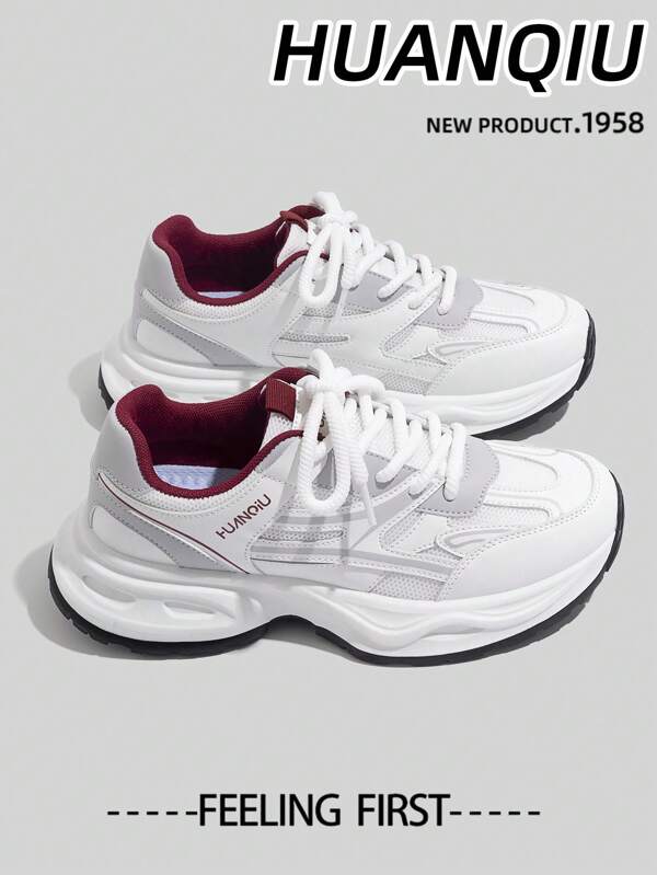 HUANQIU Men Thick-Soled Heightening Chunky Shoes, Non-Slip Lightweight Wear-Resistant Breathable Sneakers, Casual Versatile Outdoor Sports Running Shoes