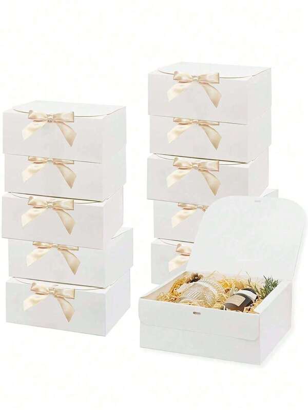 10 pezzi di scatole regalo bianche con coperchi, scatole per caramelle, scatole per omaggi per feste, 27 x 20 x 8 cm, scatole bianche con nastri, scatole per proposta alle damigelle, per decorazione matrimonio, scatole per cupcake, per fai da te e artigianato, per conservare articoli di bellezza, adatte per Ognissanti, Natale, laurea, anniversario, omaggi per feste