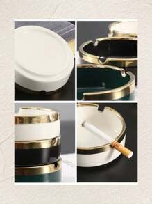A Multi-Colored Ceramic Piece With Gilded Decoration And Luxurious Ashtray Is An Excellent Home Decor Item.