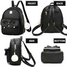 Girls Bowknot 3-Pieces Fashion Leather Backpack Backpack Purse For Women Rucksack For Ladies Shoulder Bag - Black - View 4