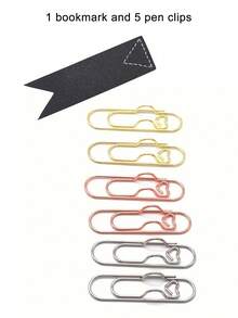 可爱马卡龙皮革书签和笔夹套装，1 个书签 + 5 个笔架，两用书页标记和文具整理器，多功能金属心形笔夹，回形针笔扣书写文具，笔记本配件，固定座，笔夹，适用于学校办公室阅读笔记，美观的办公桌配件，适合学生旅行必需品旅行配件假期暑假返校 - 彩色 - 查看 16
