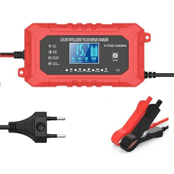 RJTianye 12V 15A 24V 8A Intelligentes Batterieladegerät, Autobatterie-Erhaltungsgerät, geeignet für 12V Blei-Säure- und Lithium-Eisenphosphat-Batterien in Autos, LKWs und Motorrädern