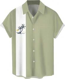Men's Short Sleeve Button Up Hawaiian Shirt 1950s Vintage Bowling Shirts-20256688 - Hawaiian-melon Green - View 1