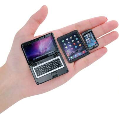 3-częściowa miniaturowa dekoracja do domku dla lalek, metalowa symulacja laptopa, tabletu, smartfona w skali 1:12, miniaturowe meble do domku dla lalek, zestaw do zabawy miniaturami domków dla lalek, dekoracje do domku dla lalek, kompatybilne z dioramami domków dla lalek, upominki na przyjęcie urodzinowe, dekoracja tortu, kolekcjonerska miniaturowa replika smartfona, telefon, akcesoria do dioramy, zabawny dodatek, szczegółowy projekt, akcesoria do dioramy, kunszt wykonania, fani anime, prezent świąteczny
