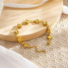 1pc Stainless Steel Shell Wave-Shaped Gold-Plated Minimalist Beach Resort Bracelet