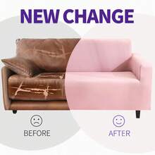 1pc Minimalist Style Elastic Sofa Cover, Made Of Milk Silk Material, All-In-One Elastic Design, Machine Washable, Pet-Friendly Sofa Protector, Fits Single To 4-Seater Sofas, Suitable For Living Room, Bedroom, Dining Area - Pink - View 4