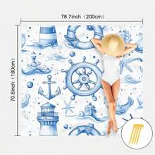 1pc Marine Element Printed Beach Mat, Waterproof And Anti Sand Oversized Beach Mat, Lightweight For Adults For Travel, Camping, And Picnics
