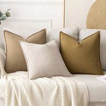Local Delivery- Decorative Linen Pillow Covers 18x18 Inch Natural Beige ​Boho Farmhouse​ ​Neutral Couch Throw Pillows For Bed Pack Of 2 Accent Outdoor Pillowcase Modern Sofa Cushion Livingroom Home Decor - 芥末黃 - 查看 4