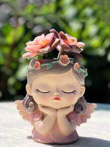 1 pièce Pot à fleurs de plante grasse en résine créatif ange fille magique, décoration de bureau à domicile, cadeau potted plant