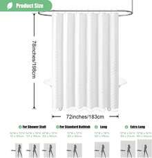 78 Inches Long Shower Curtain, Boho Tufted  Striped Tall Cloth Shower Curtains For Bathroom Decor, Large Hotel Spa Luxury Shower Curtain Set With Hooks, Wrinkle Free, White, 72x78 - 白色 - 查看 8