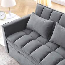 3 In 1 Convertible Sleeper Sofa Bed, Futon Couches For Living Room With Side Pocket | Adjustable Backrest| Velvet Fabric | Pull Out Couch | Love-Seat Sofa| Sectional Sofa Bed| 2-Seat Sofa Bed - 深灰色 - 查看 6