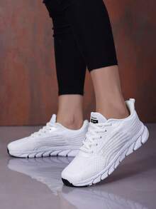 1 par de zapatos deportivos de unicolor, transpirables, antideslizantes y duraderos, con suela blanda, adecuados para uso casual y deportivo al aire libre para adolescentes - Blanco - Ver 1