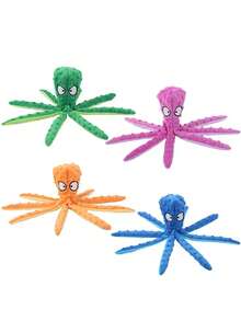 [吱吱叫的橙色章鱼] 宠物咀嚼玩偶 - 可互动吱吱叫的毛绒玩偶，适合狗和猫（1 个），缓解压力和清洁牙齿