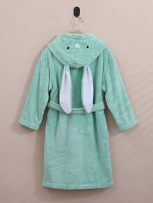 1pc Coral Fleece 3D Ear Embroidered Rabbit Hooded Bathrobe, Loungewear, Robe, High-End Home Wear, Suitable For Bathing, Pool, Gift - Green - View 8