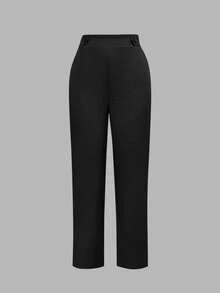 Pantalones de mujer de moda, casuales y elegantes con bolsillos en ángulo y detalles de botones, adecuados para ir y venir - Negro - Ver 2