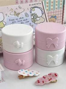 1 Stück kreative strukturierte Retro Schleife Pferd Schmuckkasten, eleganter hübscher Schmuckaufbewahrungskasten als Geschenk, Aufbewahrungsbox mit Schleifen-Pony-Form, runde Aufbewahrungsbox für Schmuck, tragbare Staubbox, perfekt für Schmuck und kleine Accessoires mit Herz-Stickerei Details, Schmuckkasten, Muttertagsgeschenkbox