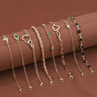 8pcs/Set Elegant Women Bracelet Set - Minimalist Style, Heart & Geometric Shaped, Multifunctional For Casual And Party Wear, Seasonal Jewelry Gift Set