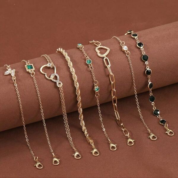 8pcs/Set Elegant Women Bracelet Set - Minimalist Style, Heart & Geometric Shaped, Multifunctional For Casual And Party Wear, Seasonal Jewelry Gift Set