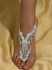 1pc Women's Elegant Luxury Gold Flower Rhinestone Inlaid Anklet, Suitable For Summer Beach Vacation, Casual Party