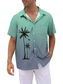 Men's Short Sleeve Button Up Hawaiian Shirt 1950s Vintage Bowling Shirts-20256688 - 漸變綠灰色 - 查看 11