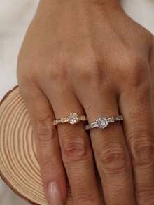 Women's Solitaire Ring With Zirconia And Studded Stones, High Luxury, European Fashion, Semi-Jewelry, Worked On A Daily Basis - 金色 - 查看 4