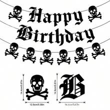 万圣节主题黑色骷髅花环吊旗，恐怖派对装饰，哥特式生日横幅 - 黑色闪光骷髅花环，适合尖叫派对和里程碑庆祝活动（20 岁、30 岁、40 岁），万圣节主题装饰