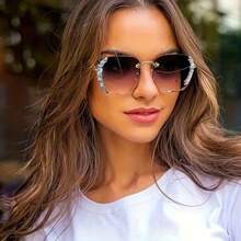 1 pièce Lunettes de mode avec protection UV embellies de strass carrés, look de luxe chic européen et américain