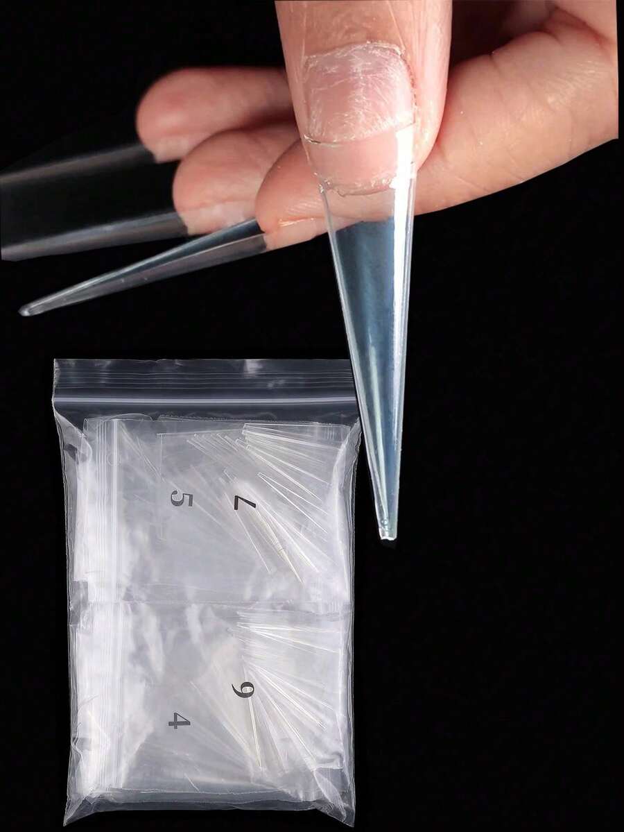 500Pcs/Bag 2Xl Extreme Stiletto Straight False Nail Tips Half Cover Extension System Fake Nails Manicure Tool Press On Nails Nail Supplies Nails - Clear - View 1