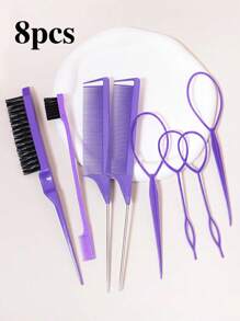 8pcs Hair Styling Tools Set, 8-Piece Hair Bun Making Kit, Including 2 French Braiding Tools, 2 Rat-Tail Combs, 1 Hair-Pulling Comb, 1 Edge Brush. Suitable Hair Brushes For Hairstyle Design, Hair Tools For Both Adults And Children., Hair Styling, Hair Stuff, Comb Hair ,Hair Accessories