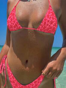 Polovedo Official Women Floral Printed Halter Tie Front Bikini Set, European & American Sexy Style