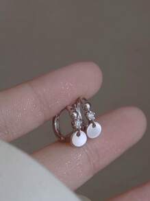 1 Pair Minimalist Creative Gold-Plated, Luxury Rhinestone Decorated 925 Sterling Silver Round Disc Stud Earrings, Suitable For Women's Daily And Vacation Wear