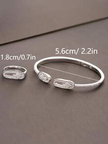 1 Set Luxury Elegant Cubic Zirconia Embellished Ring Bracelet Set With Star Design, Suitable For Women's Party Wear, No Gift Box Included