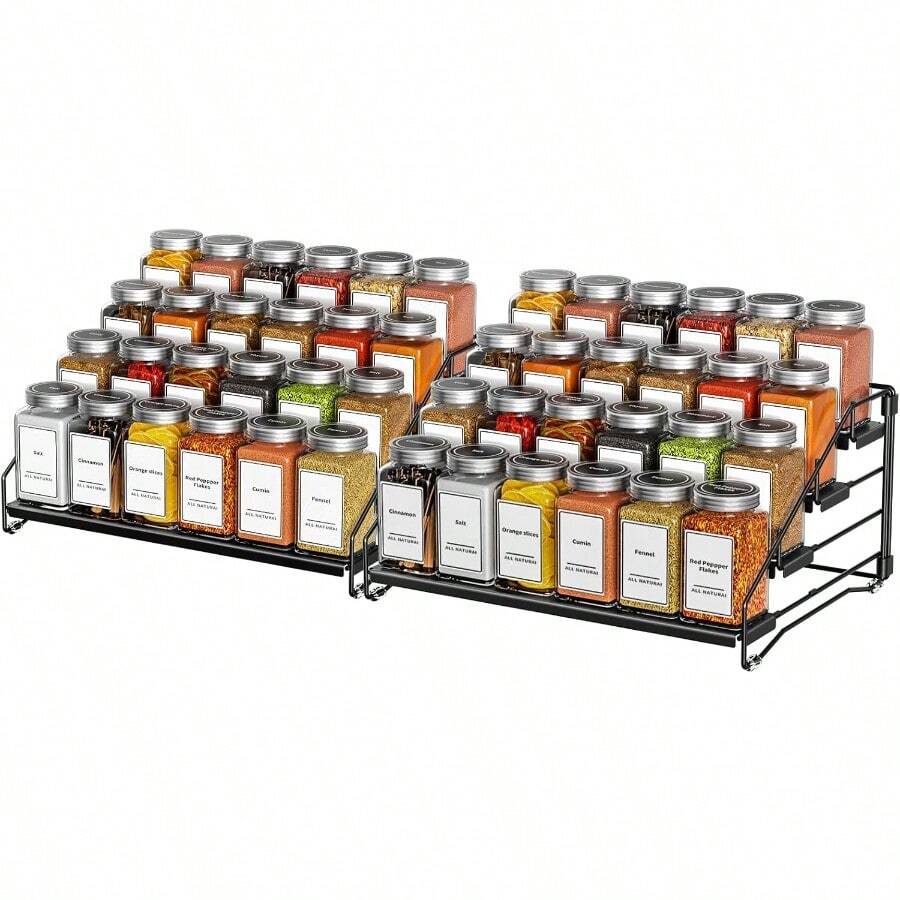 ZDDLOINP 4 Etagen Einstellbare Gewürzregale Gewürzregal Ohne Bohren Stapelba Gewürz Organizer Gewürzregal Stehend Gewürzregale für die küche Schwarz 2er Set - Schwarz - Übersicht 1