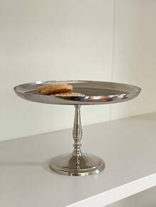 1 Pc Cake Tray, Stainless Steel Silver Dessert Plate, Ice Cream Cup, Home Living Room Dessert Plate, Dessert Display Stand, Birthday Party High-Legged Flat Dessert Plate - Silver - View 15