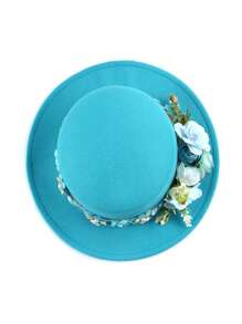 1pc Fashion Women's Wide Brim Hat Lake Blue Floral Embroidery Elegant Sun Hat Wedding Holiday Mother's Day Gift Beach Sun Hat