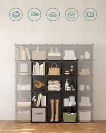 Meuble Rangement 16 Cubes, Organisateur Modulable, Étagère en Plastique, Séparateur de Placard, Rangement Chaussures, pour Chambre, Bureau, 31 x 153 x 153 cm, Gris - Gris - Voir 6