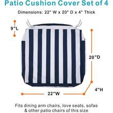 Local Delivery- Outdoor Cushion Slipcovers Waterproof 4 Pack Patio Chair Seat Cushion Covers With Zipper And Tie, 22 X 20 X 4 Inch, Replacement Cover Only - Stripes Navy Blue and White - View 9