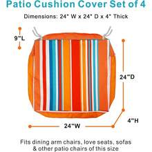 Local Delivery- Outdoor Cushion Slipcovers Waterproof 4 Pack Patio Chair Seat Cushion Covers With Zipper And Tie, 22 X 20 X 4 Inch, Replacement Cover Only - Stripes Multicolor - View 11